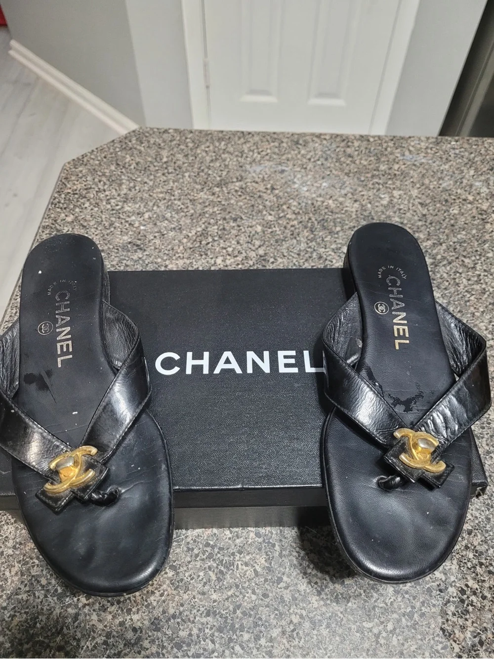 CHANEL leather thong